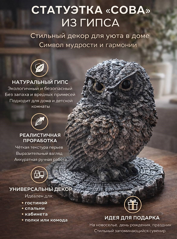 статуэтка Сова, ручная работа, купить на маркетплейсе CrossVill