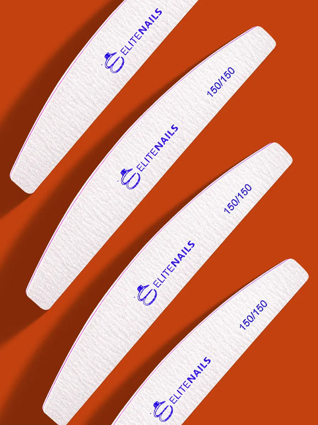 Купить на CrossVill набор из 10 профессиональных двухсторонних пилок Elite Nails для маникюра и педикюра с абразивностью 150/150 грит.