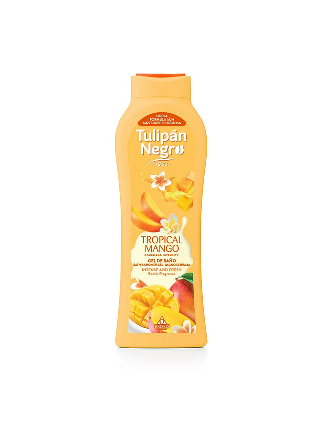 Купить на CrossVill испанский гель для душа Tulipán Negro Tropical Mango (650 мл) с экзотическим ароматом манго для сухой кожи, 0% парабенов.
