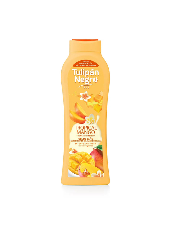 Купить на CrossVill испанский гель для душа Tulipán Negro Tropical Mango (650 мл) с экзотическим ароматом манго для сухой кожи, 0% парабенов.