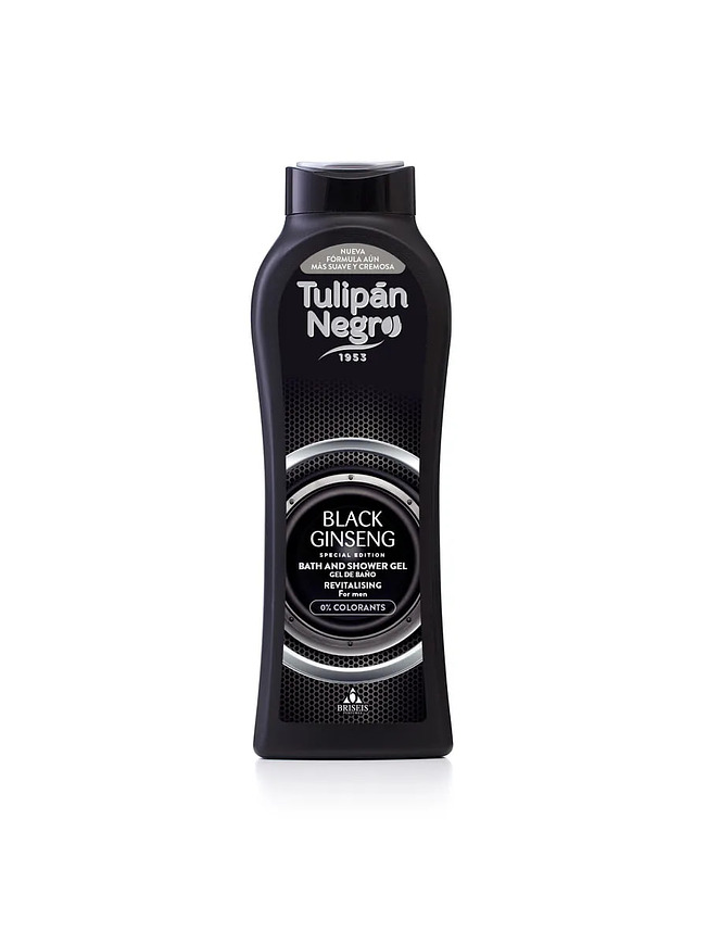 Купить на CrossVill мужской ревитализирующий гель для душа Tulipán Negro Black Ginseng (650 мл) для сухой кожи, производство Испания, без парабенов.