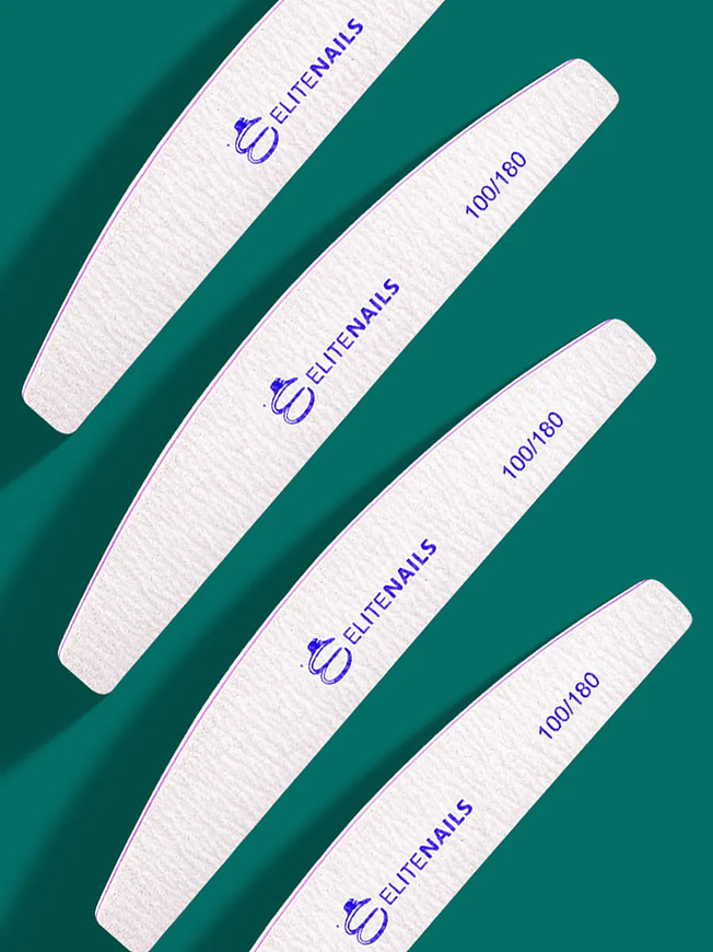 Купить на CrossVill набор из 10 профессиональных двухсторонних пилок Elite Nails для маникюра и педикюра с абразивностью 100/180 грит.