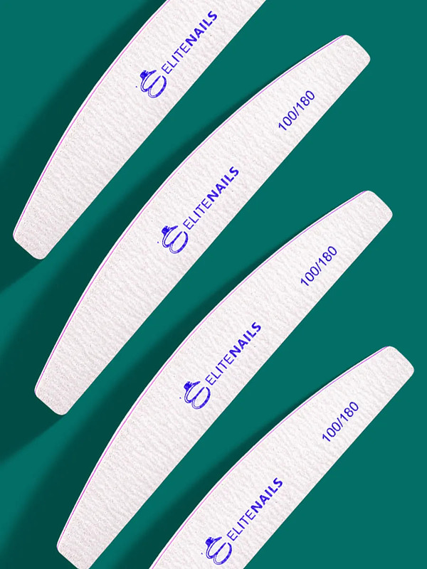 Купить на CrossVill набор из 10 профессиональных двухсторонних пилок Elite Nails для маникюра и педикюра с абразивностью 100/180 грит.