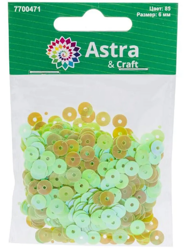 Пайетки плоские, размер 6 мм, 4 упаковки /10 гр., Astra&Craft, цвет 85 (салатовый) купить на CrossVill