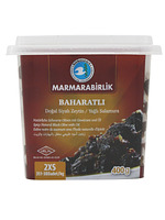 Купить на CrossVill турецкие натуральные вяленые маслины Marmarabirlik Baharatli в масле со специями в пластиковом контейнере весом 400 грамм.