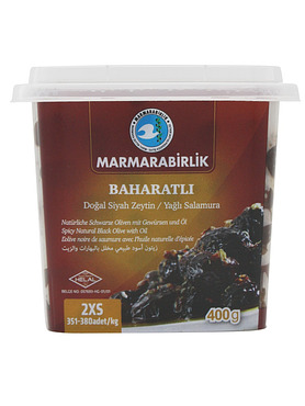 Маслины вяленые Marmarabirlik Baharatli в масле со специями 2XS, 400 гр