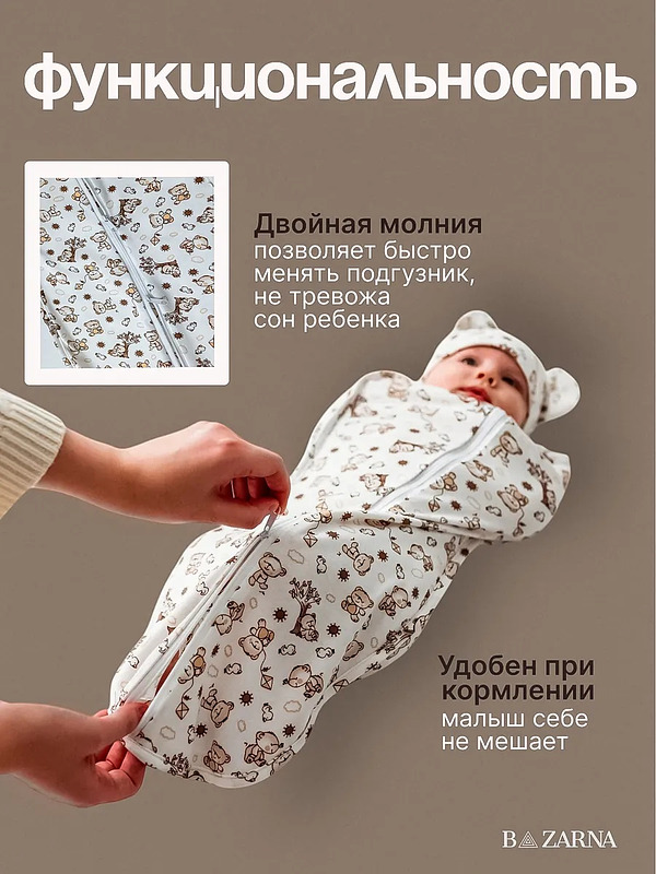 Пеленка кокон на молнии 4шт комплект для новорожденных купить на CrossVill