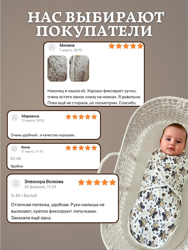 Пеленка кокон для новорожденных на липучке на молнии BAZARNA купить на CrossVill