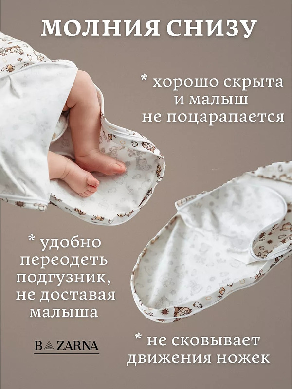 Пеленка-кокон для новорожденных на липучках с молнией снизу, европеленка хлопковая BAZARNA
