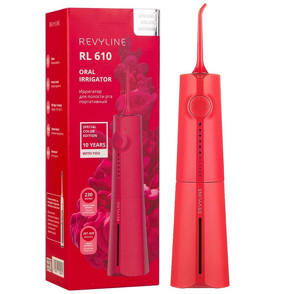 Ирригатор Revyline RL 610 – высокотехнологичная портативная модель, красного цвета. Маркетплейс CrossVill Беларусь
